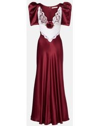 Rodarte - Floral-Applique Lace-Trimmed Silk Gown - Lyst