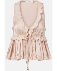 Chloé - Top De Saten De Seda Con Encaje - Lyst