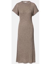 Brunello Cucinelli - Ribbed-Knit Lame Midi Dress - Lyst