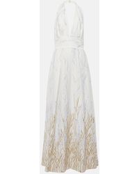 Elie Saab - Embroidered Halterneck Cotton-Blend Gown - Lyst