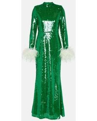Self-Portrait - Sequined Feather-Trimmed Gown - Lyst