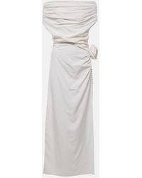 Magda Butrym - Floral-Applique Off-Shoulder Silk Midi Dress - Lyst