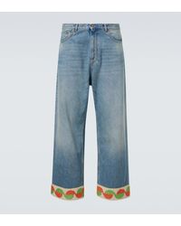 Valentino - Jacquard-Trimmed Wide-Leg Jeans - Lyst