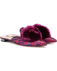 Aquazzura Powder Puff Jacquard Slippers - Purple