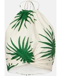 Cala De La Cruz - Lodi Printed Halterneck Linen Crop Top - Lyst