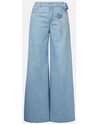 Area - Embellished Floral-Applique Wide-Leg Jeans - Lyst