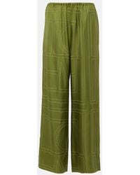 TOTEME - Pantalones Anchos De Sarga De Seda Con Monograma - Lyst