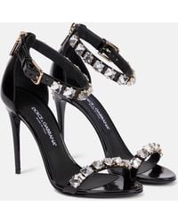 Dolce & Gabbana - Embellished Patent Leather Sandals - Lyst