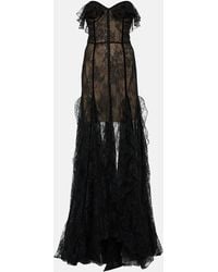 Costarellos - Rosaline Strapless Velvet-trimmed Ruffled Lace Gown - Lyst