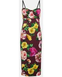 Dolce & Gabbana - Floral Silk-Blend Bustier Midi Dress - Lyst