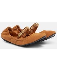 Tod's - Dee Embellished Suede Mary Jane Flats - Lyst