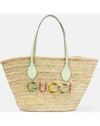 Gucci - Small Logo Raffia Basket Bag - Lyst
