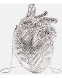 Gucci Crystal-embellished Heart Clutch - White