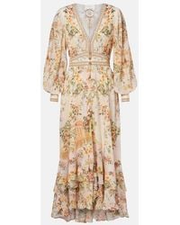 CAMILLA - Embellished Floral Silk Crepe Maxi Dress - Lyst