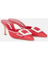 Manolo Blahnik - Maysale 70 Leather-Trimmed Raffia Mules - Lyst