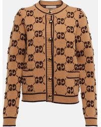 Gucci Cardigan de lana bordado con GG - Marrón