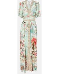 CAMILLA - Vestido Largo De Seda Floral Adornado - Lyst