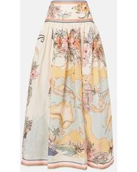 Zimmermann - Tallow Printed Linen Midi Skirt - Lyst