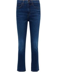 Veronica Beard Carly Verkürzte Damen Bekleidung Jeans Capri-Jeans und cropped Jeans Hoch Sitzende Schlagjeans Mit Fransen in Blau 