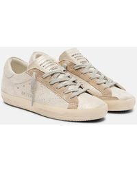 Golden Goose - Super-Star Glitter Leather Sneakers - Lyst