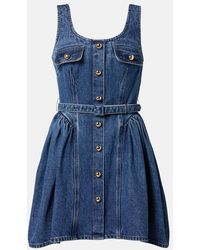 Self-Portrait - Vestido Corto De Denim Con Cinturon - Lyst