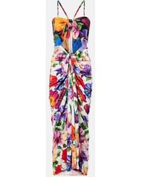 Dolce & Gabbana - Cutout Floral Gathered Midi Dress - Lyst