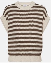 Brunello Cucinelli - Pull Sans Manches Raye En Coton Melange A Sequins - Lyst