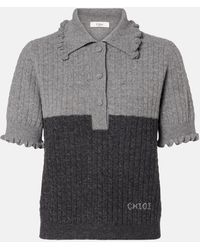 Chloé - Cable-Knit Ruffled Wool And Cashmere Polo Shirt - Lyst