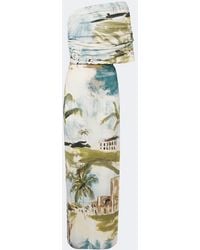 Oscar de la Renta - Asymmetric Draped Printed Jersey Cocktail Gown - Lyst