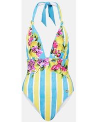 Dolce & Gabbana - Printed Halterneck Swimsuit - Lyst