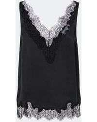 Velvet - Lace-Trimmed Silk Satin Top - Lyst