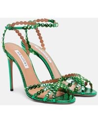 Aquazzura - Verzierte Sandalen Tequila Aus Metallic-Leder - Lyst