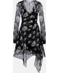 McQueen - Skull Asymmetric Silk Chiffon Wrap Dress - Lyst