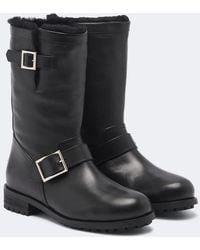 Jimmy Choo - Biker Shearling-Lined Leather Mid-Calf Boots - Lyst