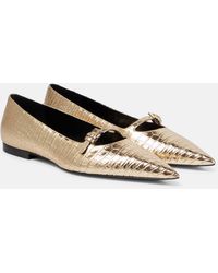 Victoria Beckham - Croc-effect Metallic Leather Ballet Flats - Lyst