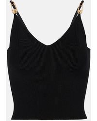 Versace - Ribbed Crop Top With-Tone Hardware Accents - Lyst
