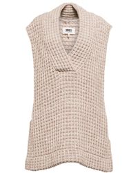 Damen Bekleidung Pullover und Strickwaren Ärmellose Pullover MM6 by Maison Martin Margiela Weste Aus Baumwollmischung Mit Waffelmuster in Natur 