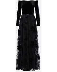 Elie Saab - Embroidered Tulle And Velvet Gown - Lyst