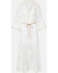 Zimmermann - Indra Embroidered Ramie Midi Dress - Lyst