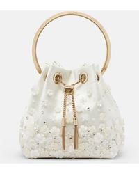 Jimmy Choo - Bon Bon Small Embellished Satin Bucket Bag - Lyst