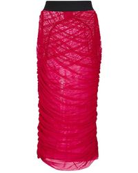 Dries Van Noten - Ruched Mesh Midi Skirt - Lyst