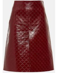 Gucci - GG Embossed Leather Midi Skirt - Lyst