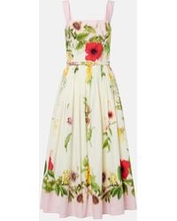 Oscar de la Renta - Belted Floral Cotton-Blend Poplin Midi Dress - Lyst