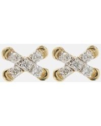 STONE AND STRAND - Ohrringe Diamond Cross Stitch aus 14kt Gelbgold mit Diamanten - Lyst
