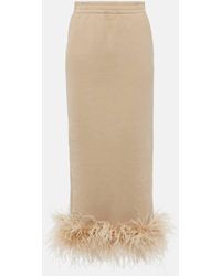 Prada - Feather-trimmed Cotton Midi Skirt - Lyst