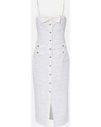 Alessandra Rich - Vestido Midi De Tweed A Rayas Con Lazo - Lyst