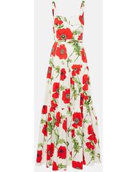 Oscar de la Renta - Floral Tiered Cotton-blend Poplin Maxi Dress - Lyst