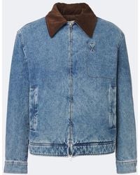 Ami Paris - Ami De Coeur Corduroy-Trimmed Denim Jacket - Lyst