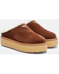 Prada - Evolve Shearling-Trimmed Suede Platform Mules - Lyst
