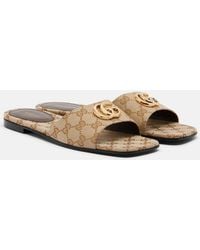 Gucci - Double G Gg Canvas Slides - Lyst